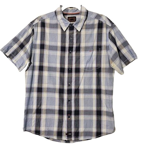 Tony Hawk Short Sleeve Collar Button Shirt Skater 80s 90s Blue Plaid Large - Picture 1 of 9